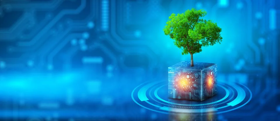 Green Computing, Green Technology, Green IT, csr, and IT ethics Concept. Stock Photos