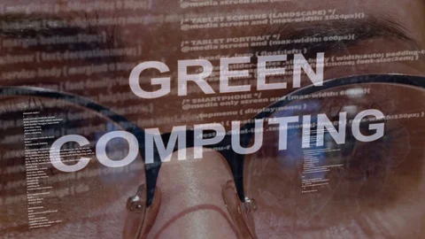 Green computing text on background of female developer Stock Footage 107201656