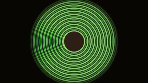 Green concentric circles create a pattern against a dark Stock Footage 338316623