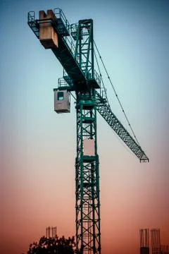 Green construction crane Stock Photos