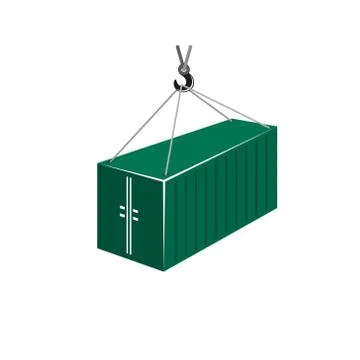 Green Container Hanging on Crane Hook Stock Illustration
