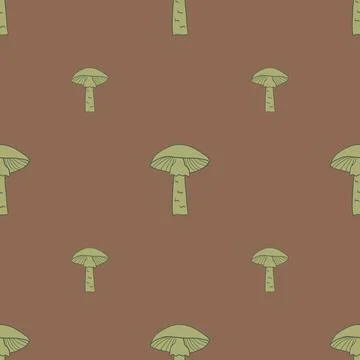 Green contoured mushroom elements seamless pattern in minimalistic style. Bro Stock Illustration