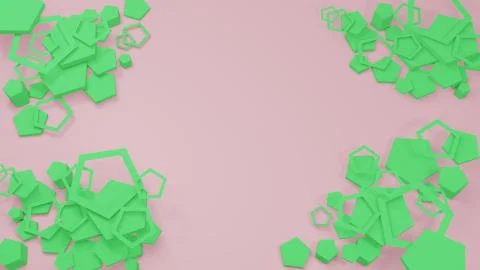 Green contours on pink background 3D render corner Stock Photos