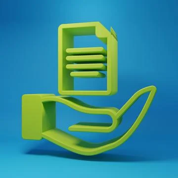 Green Contract in hand icon isolated on blue background. Insurance concept... Stock Illustration
