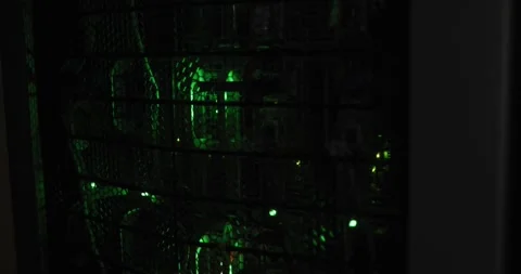 Green control lights flashing with data processing on computer servers Stock Footage 340985726