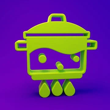 Green Cooking pot on fire icon isolated on purple-blue background. Boil or .. 스톡 일러스트
