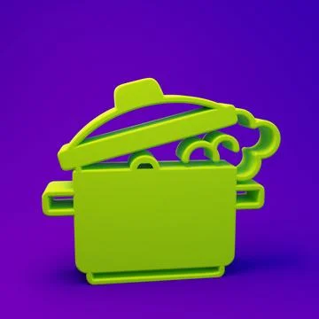 Green Cooking pot icon isolated on purple-blue background. Boil or stew foo.. Stock Illustration