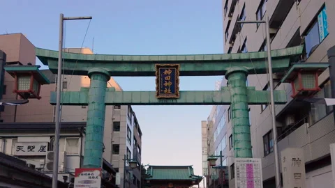 Green copper Torii gate at the Kanda Myojin shrine in Tokyo. Stock-Footage 117430621