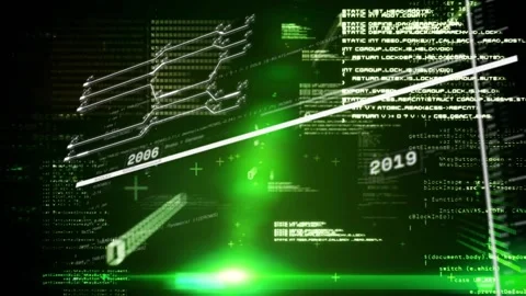 Green core starting, data interface shifting, strokes sweeping, years moving, Stock Footage 329453844