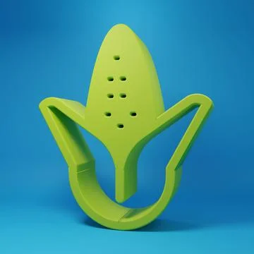 Green Corn icon isolated on blue background. Minimalism concept. 3D render .. Stock Illustration
