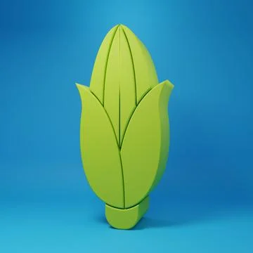 Green Corn icon isolated on blue background. Minimalism concept. 3D render .. Stock Illustration