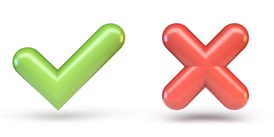 Green correct and red incorrect sign 3D Stock Illustration