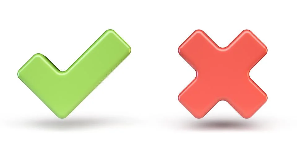 Green correct and red incorrect sign 3D Stock Illustration