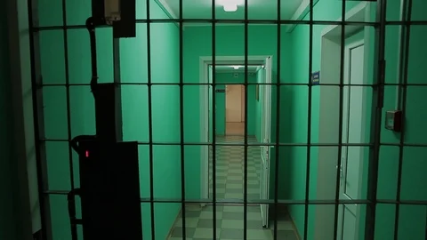 Green corridor with a metal grating Stock Footage 91779658