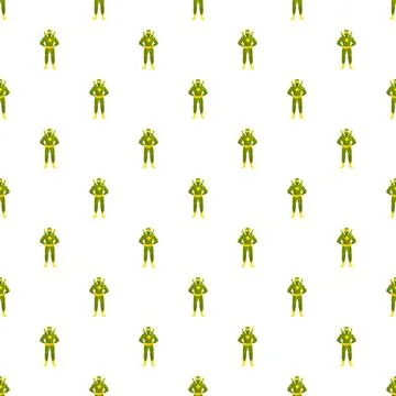 Green costumed hero standing in repeating pattern Stock Illustration