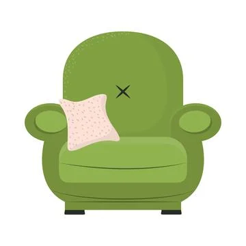 Green couch with cushion Stock Illustration