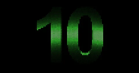 Green countdown from 10 to 1 with alpha for dark background Video stock 105026190
