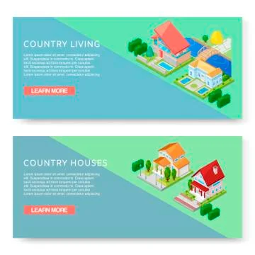 Green countryside - set of vector illustrations with place for your text. Two Stock Illustration