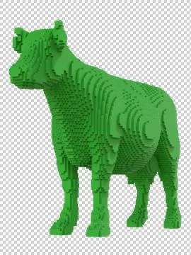 Green cow from plastic blocks on a transparent background. Stock Illustration