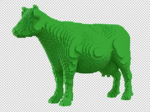 Green cow from plastic blocks on a transparent background. Stock Illustration