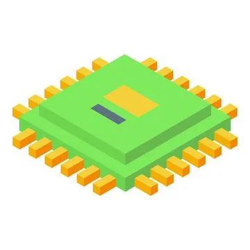 Green cpu processing unit isometric illustration with orange pins Stock Illustration