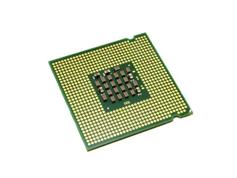Green CPU processor chip isolated on white background Stock Photos