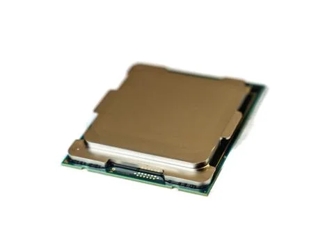 Green CPU processor chip isolated on white background Stock Photos