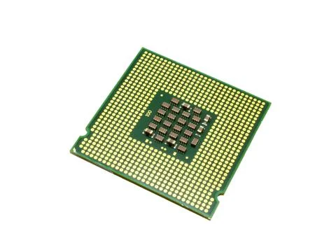 Green CPU processor chip isolated on white background Stock Photos