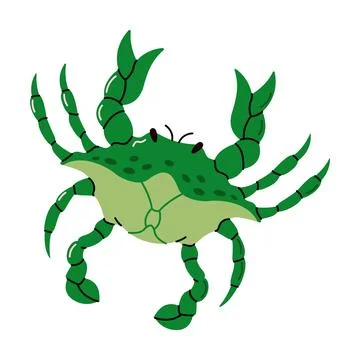 Green crab with massive claws flat color vector character Stock Illustration