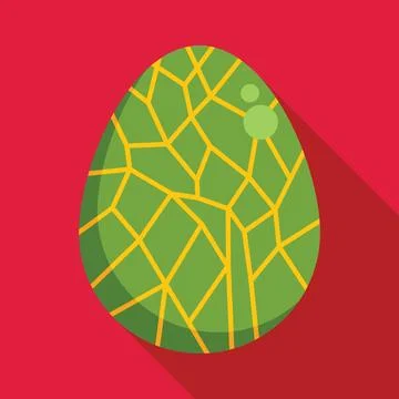 Green cracked dinosaur egg on red background with long shadow Stock Illustration