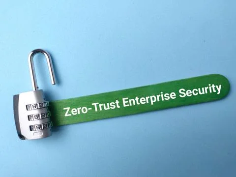 A green craft stick labeled Zero-Trust Enterprise Security lies with an ope.. Stock Photos