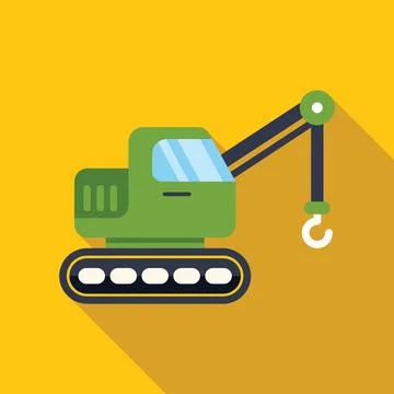 Green crawler crane lifting with its hook extended on yellow background Ilustración de archivo