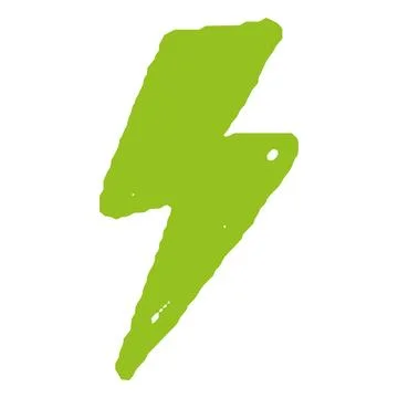 Green crayon sketch flash lightning vector icon, scribble high voltage Stock Illustration
