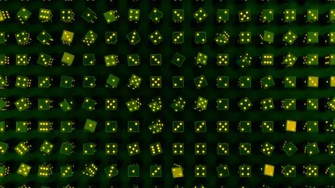 Green creative backdrop of gaming dices randomize - abstract 3D illustration Stock Illustration