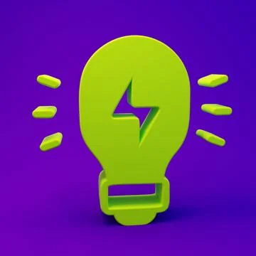 Green Creative lamp light idea icon isolated on purple-blue background. Con.. Illustrazione stock