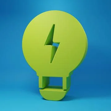 Green Creative lamp light idea icon isolated on blue background. Concept id.. Stock Illustration