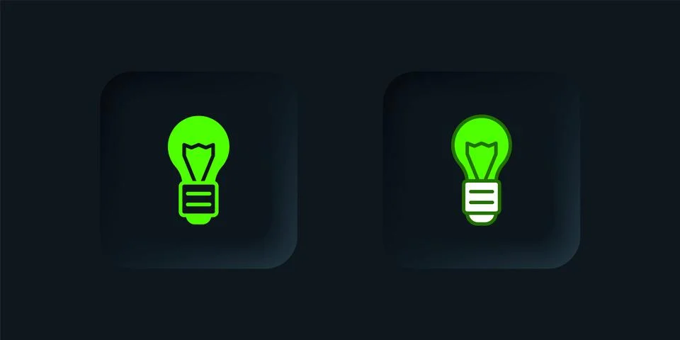 Green Creative lamp light idea icon isolated on black background. Concept i.. Stock Illustration