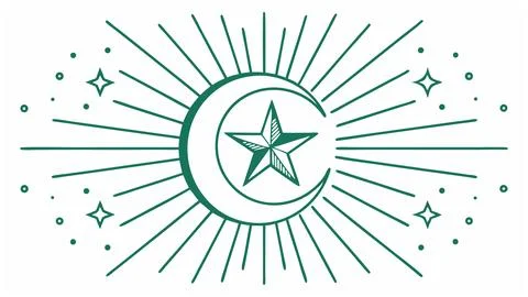 Green crescent moon starburst vector illustration islamic symbol ramadan kareem Stock Illustration