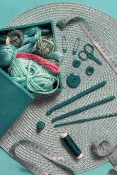 Green crochet utensils Stock Photos