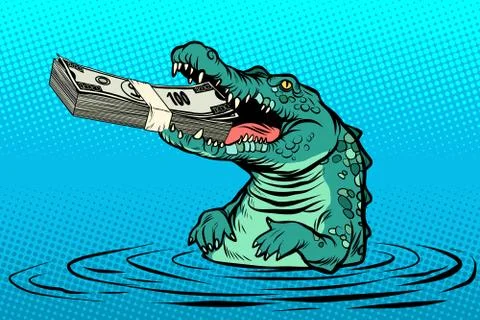 Green crocodile eats money 库存插图