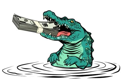 Green crocodile eats money isolate on white background 스톡 일러스트