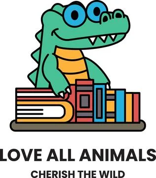 A green crocodile is holding a stack of books Stock Illustration