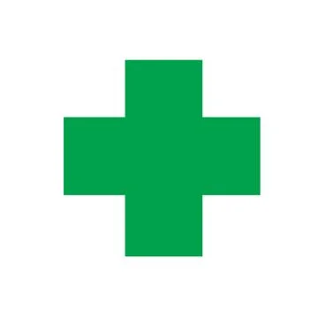 Green cross basic simple shapes isolated on white background, geometric cross Stock-Illustration