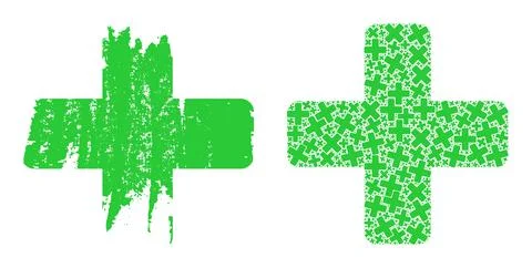 Green Cross Icon Recursion Collage and Grunge Textured Icon Stockillustratie