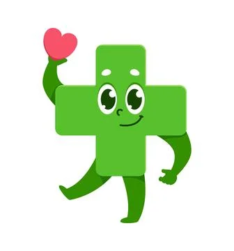 Green cross math shape cartoon cute character Stock Illustration