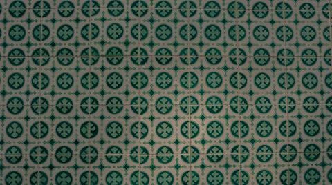 Green cross pattern tiles in Lisbon city Portugal 2017 Stock Photos