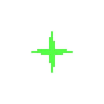 Green cross shape pixel art, Y2K plus symbol, sparkle sign, crosshair vector Stock Illustration