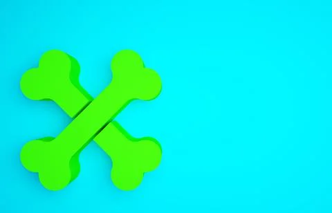 Green Crossed human bones icon isolated on blue background. Minimalism concep Illustrazione stock