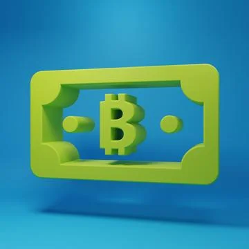 Green Cryptocurrency bitcoin icon isolated on blue background. Blockchain t.. Stock Illustration