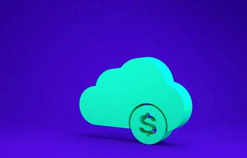 Green Cryptocurrency cloud mining icon isolated on blue background. Blockchai Illustrazione stock